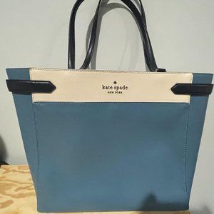 Kate Spade colorblocked large purse with outside phone pocket, holds laptop